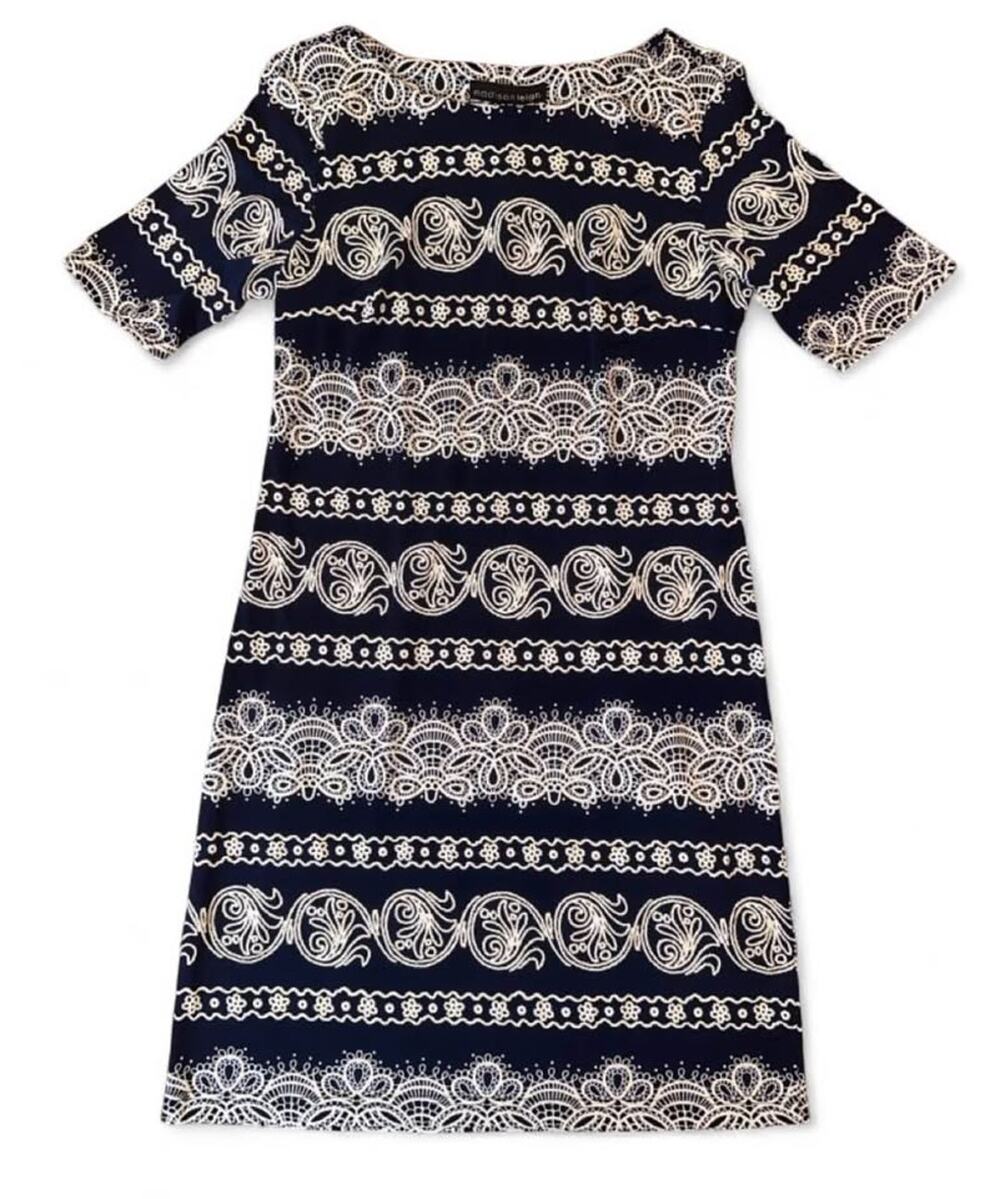 Womens Madison Leigh Navy Blue and White Lace Print Dress Size 8